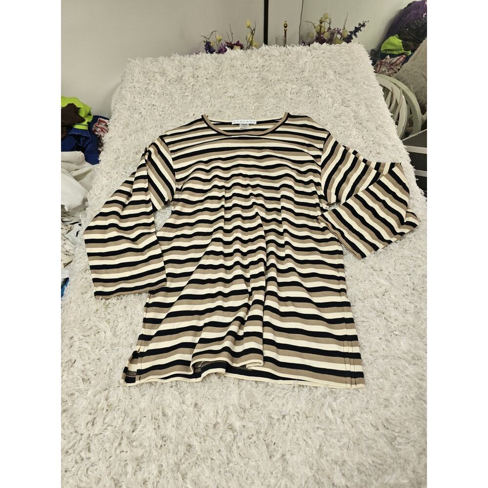 Bordado 100% Pima Cotton Ribbed Liquid Knit Top 3/4 Sleeve Tee Casual Everyday S